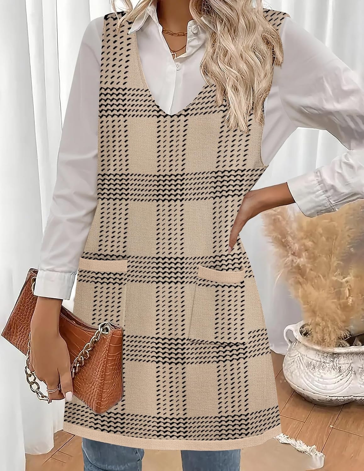 image:imageZeagoo Womens Sweater Vest Dresses for Women 2026 V Neck Sleeveless Knit Pullover Sweater with Pockets Fall Winter OutfitsGw304