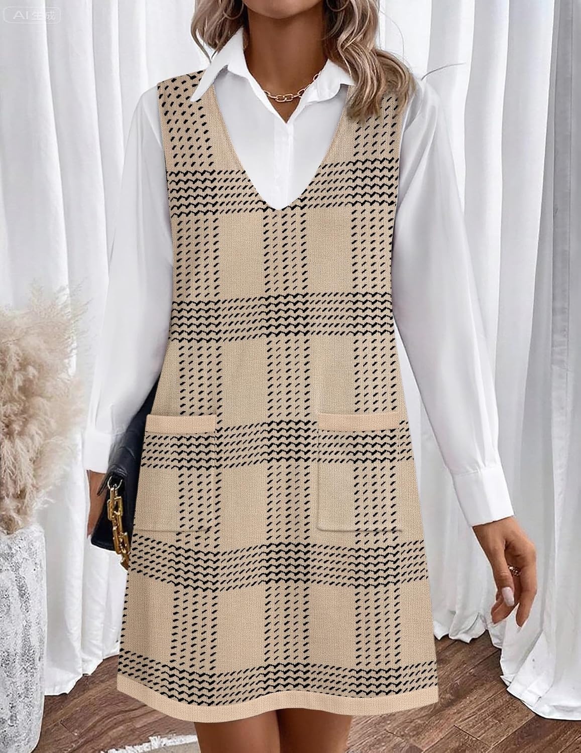 image:imageZeagoo Womens Sweater Vest Dresses for Women 2026 V Neck Sleeveless Knit Pullover Sweater with Pockets Fall Winter OutfitsGw304