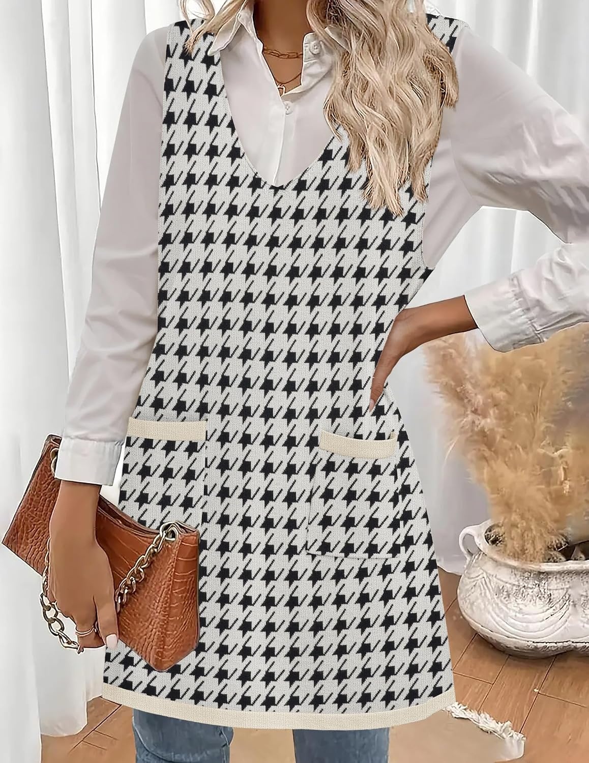 image:imageZeagoo Womens Sweater Vest Dresses for Women 2026 V Neck Sleeveless Knit Pullover Sweater with Pockets Fall Winter OutfitsJh466