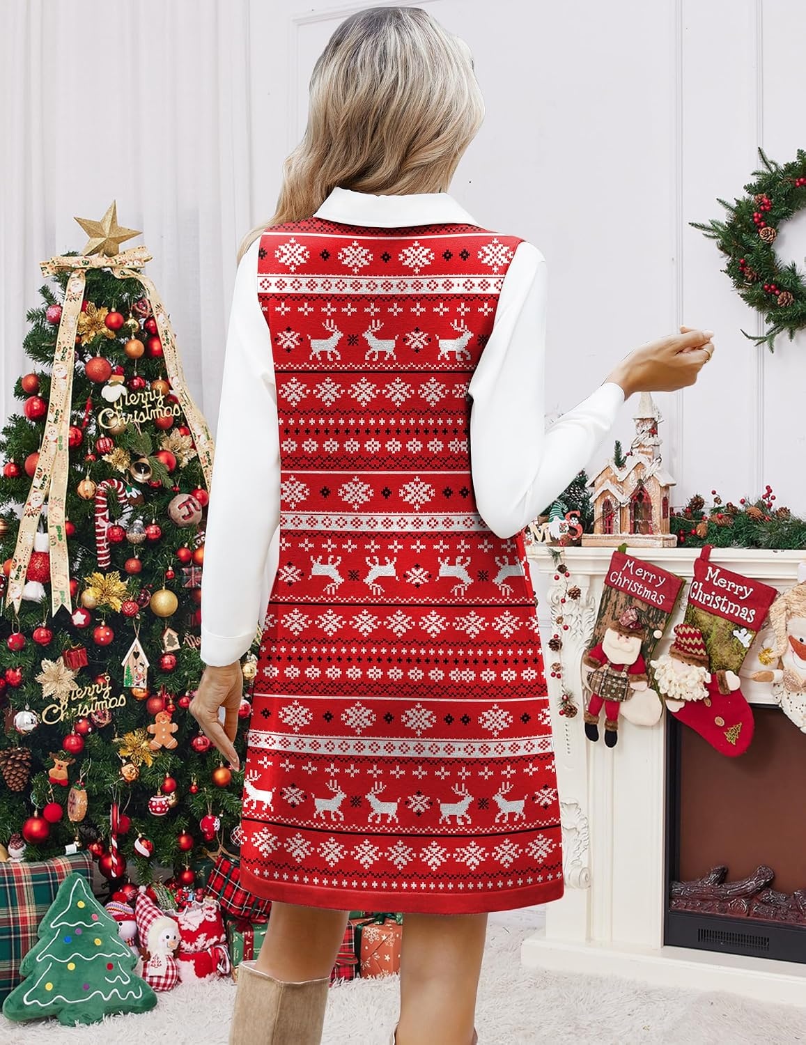 image:imageZeagoo Womens Sweater Vest Dresses for Women 2026 V Neck Sleeveless Knit Pullover Sweater with Pockets Fall Winter OutfitsSd142