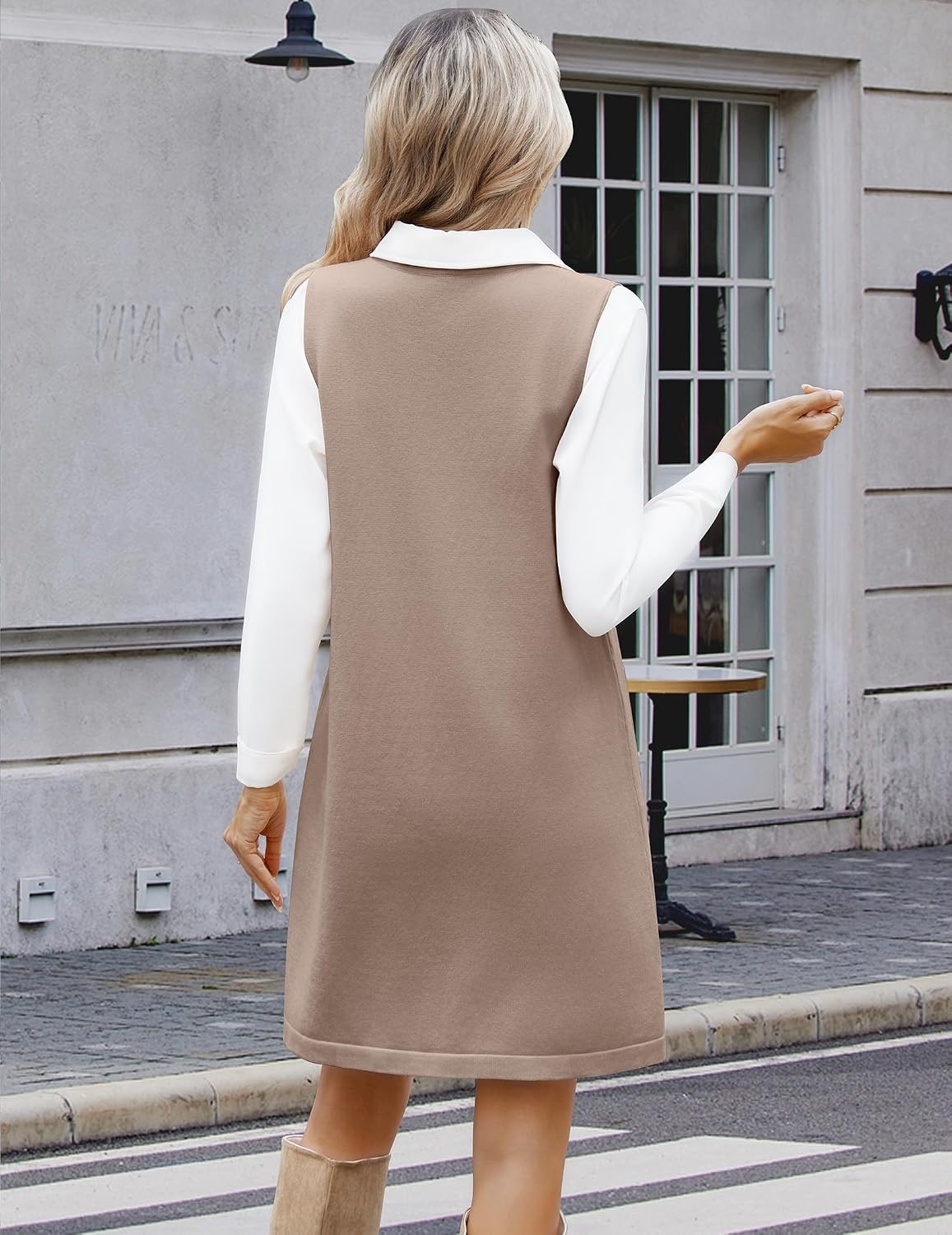 image:imageZeagoo Womens Sweater Vest Dresses for Women 2026 V Neck Sleeveless Knit Pullover Sweater with Pockets Fall Winter OutfitsWa