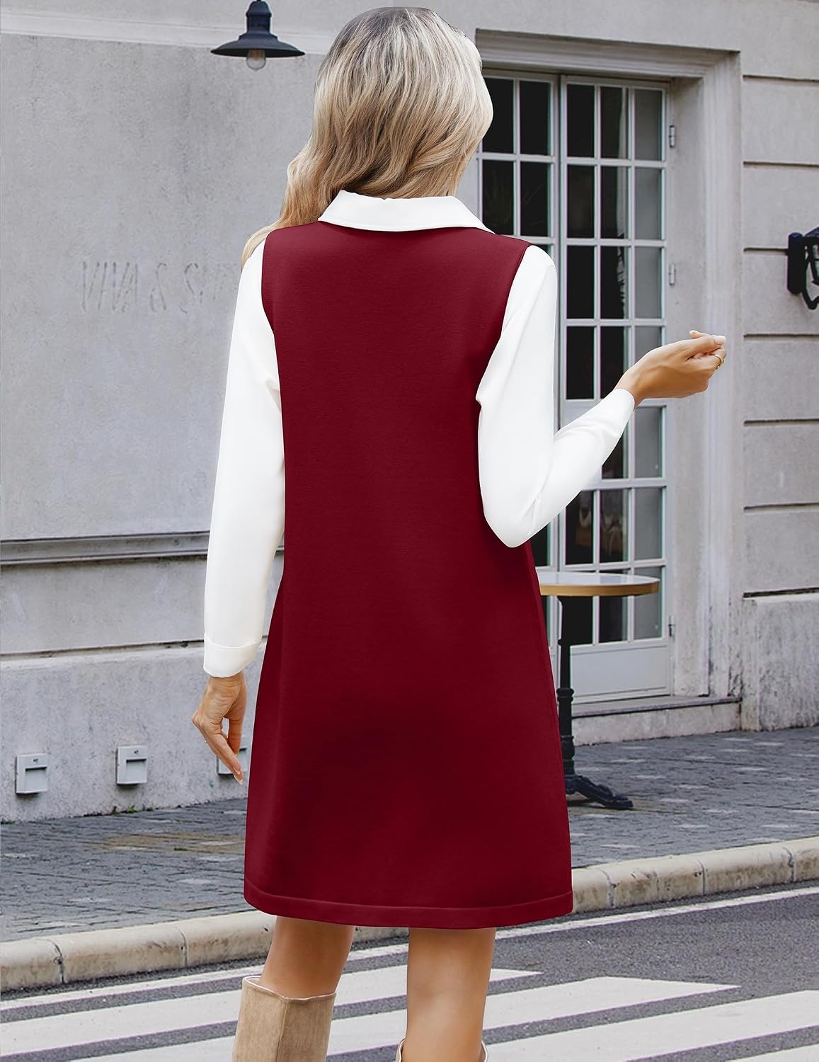 image:imageZeagoo Womens Sweater Vest Dresses for Women 2026 V Neck Sleeveless Knit Pullover Sweater with Pockets Fall Winter OutfitsWine Red