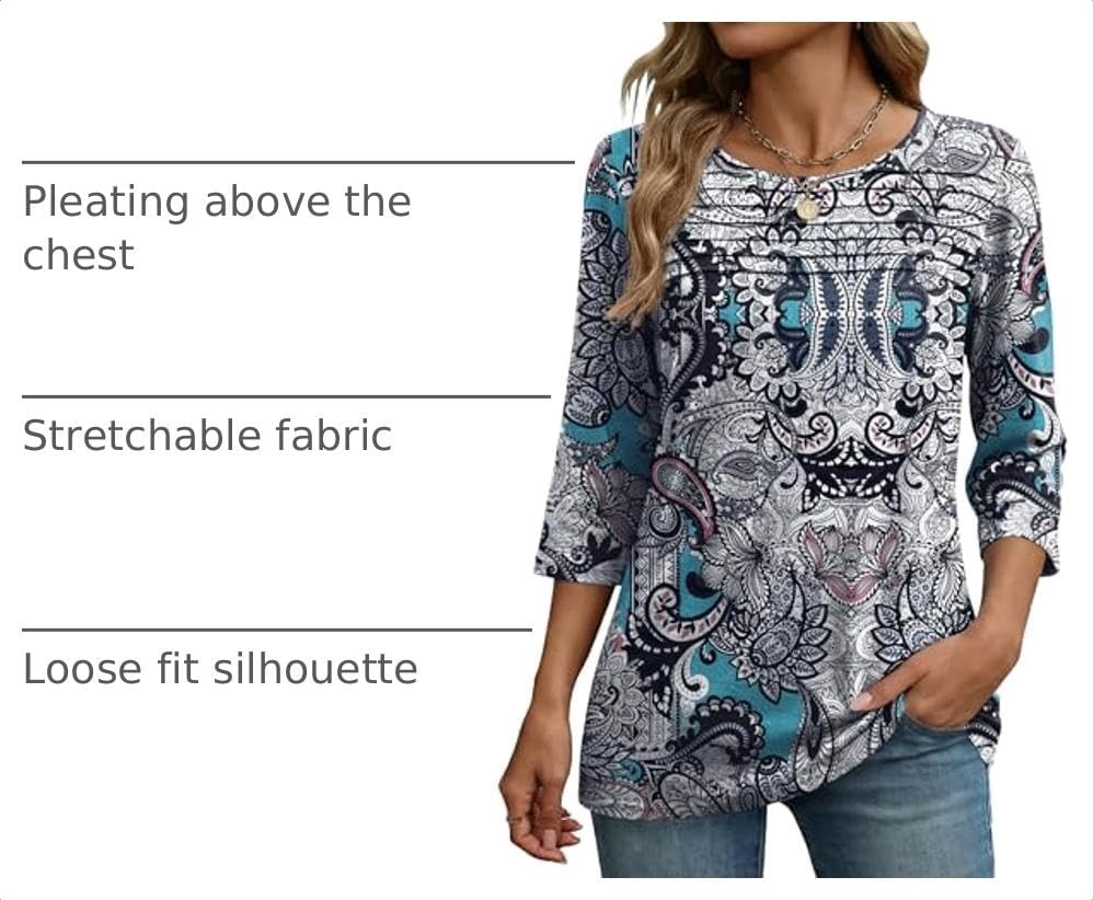 image:imageZeagoo Womens Tops 34 Sleeve Blouses Dressy Casual Shirt Pleated TunicBobo Blue 906