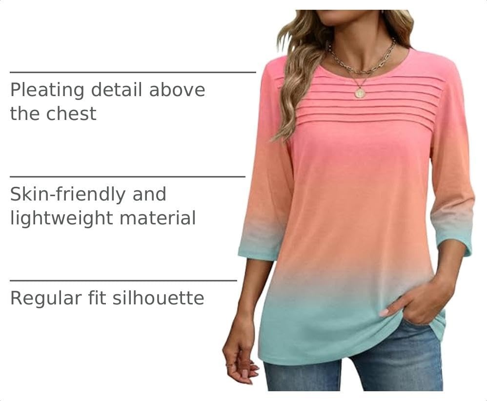 image:imageZeagoo Womens Tops 34 Sleeve Blouses Dressy Casual Shirt Pleated TunicGradient Blue Pink 218
