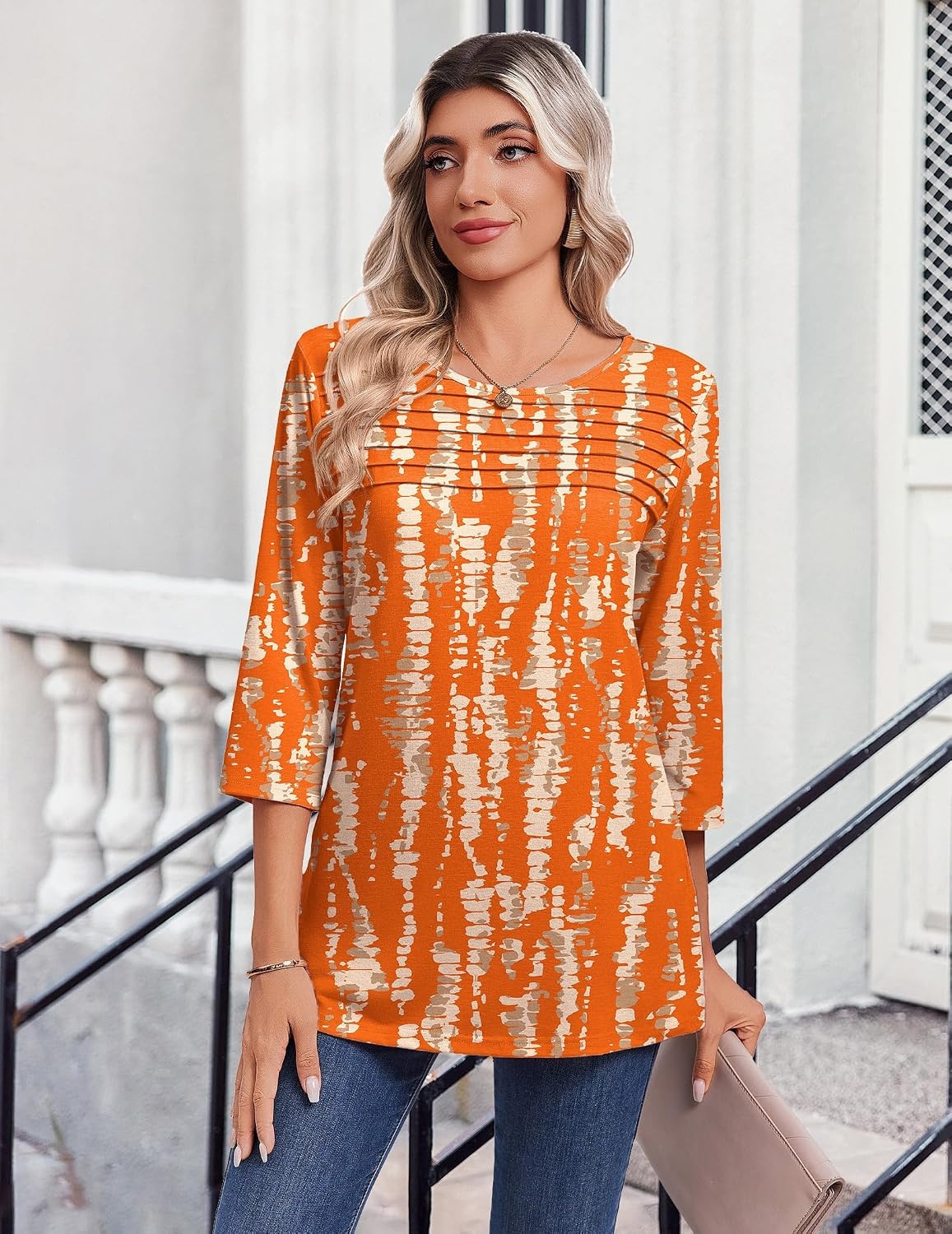 image:imageZeagoo Womens Tops 34 Sleeve Blouses Dressy Casual Shirt Pleated TunicTiedry 466