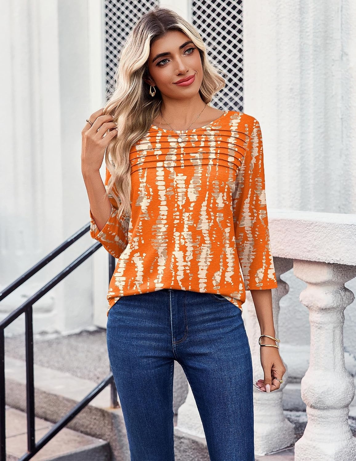 image:imageZeagoo Womens Tops 34 Sleeve Blouses Dressy Casual Shirt Pleated TunicTiedry 466