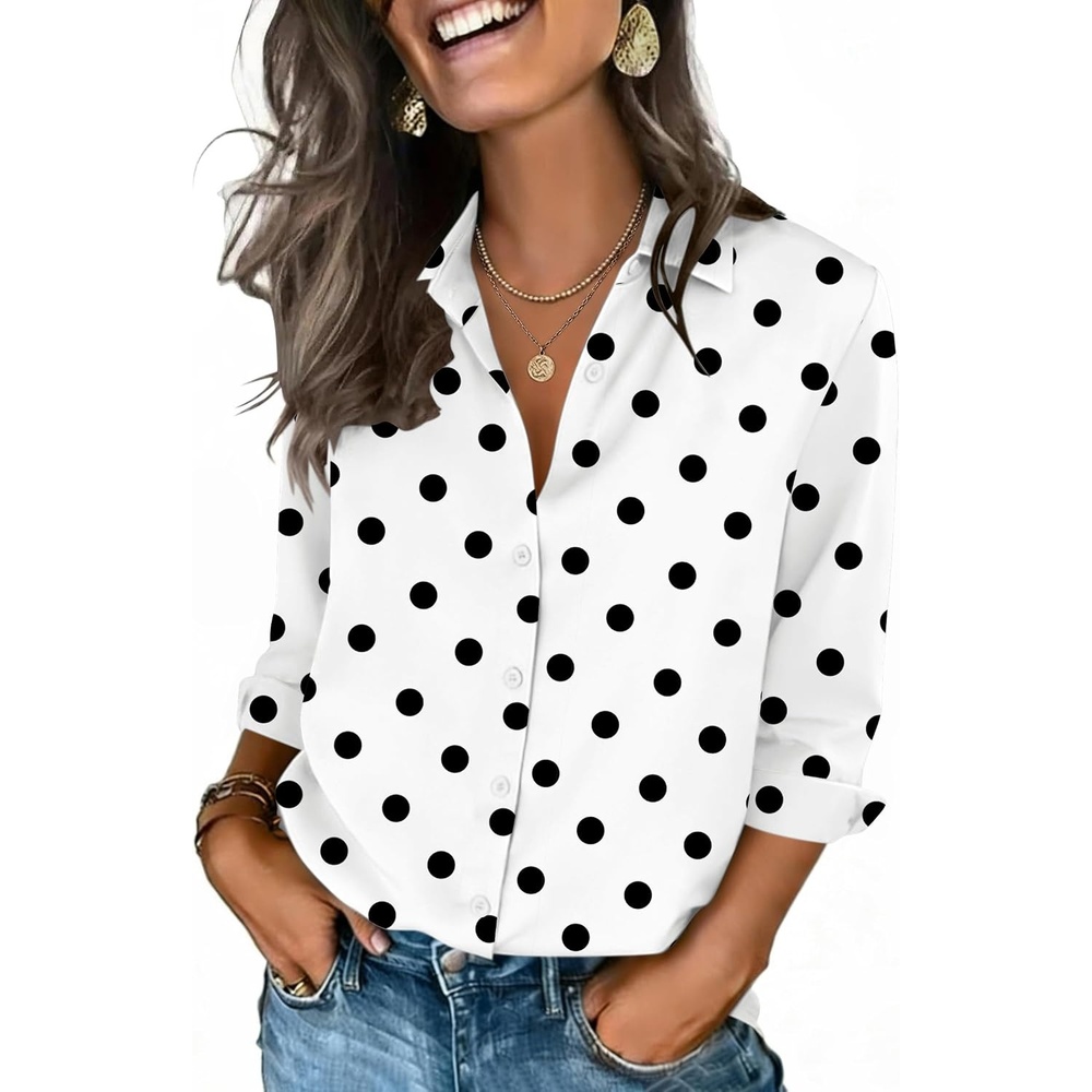 image:imageZeagoo Button Down Shirts for Women 34 Sleeve Tops V Neck Collared Blouses Business Casual OutfitsJh592