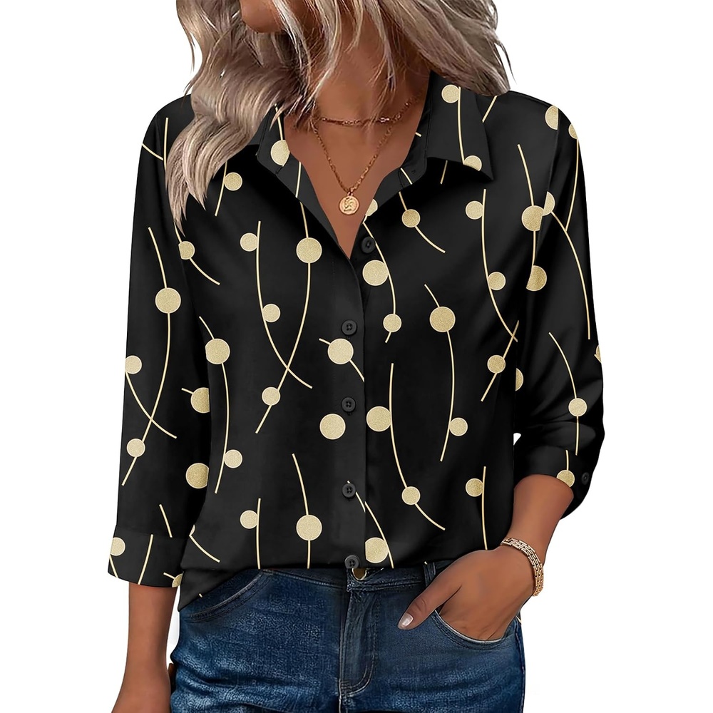 image:imageZeagoo Button Down Shirts for Women 34 Sleeve Tops V Neck Collared Blouses Business Casual OutfitsJh601