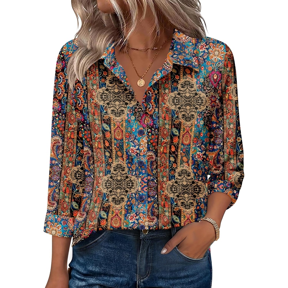 image:imageZeagoo Button Down Shirts for Women 34 Sleeve Tops V Neck Collared Blouses Business Casual OutfitsMz721