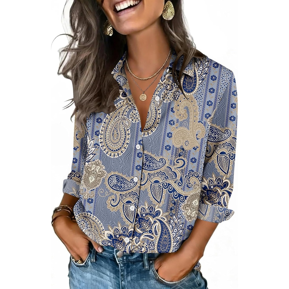 image:imageZeagoo Button Down Shirts for Women 34 Sleeve Tops V Neck Collared Blouses Business Casual OutfitsMz919