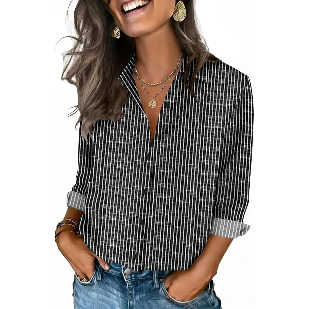 image:imageZeagoo Button Down Shirts for Women 34 Sleeve Tops V Neck Collared Blouses Business Casual OutfitsTz400