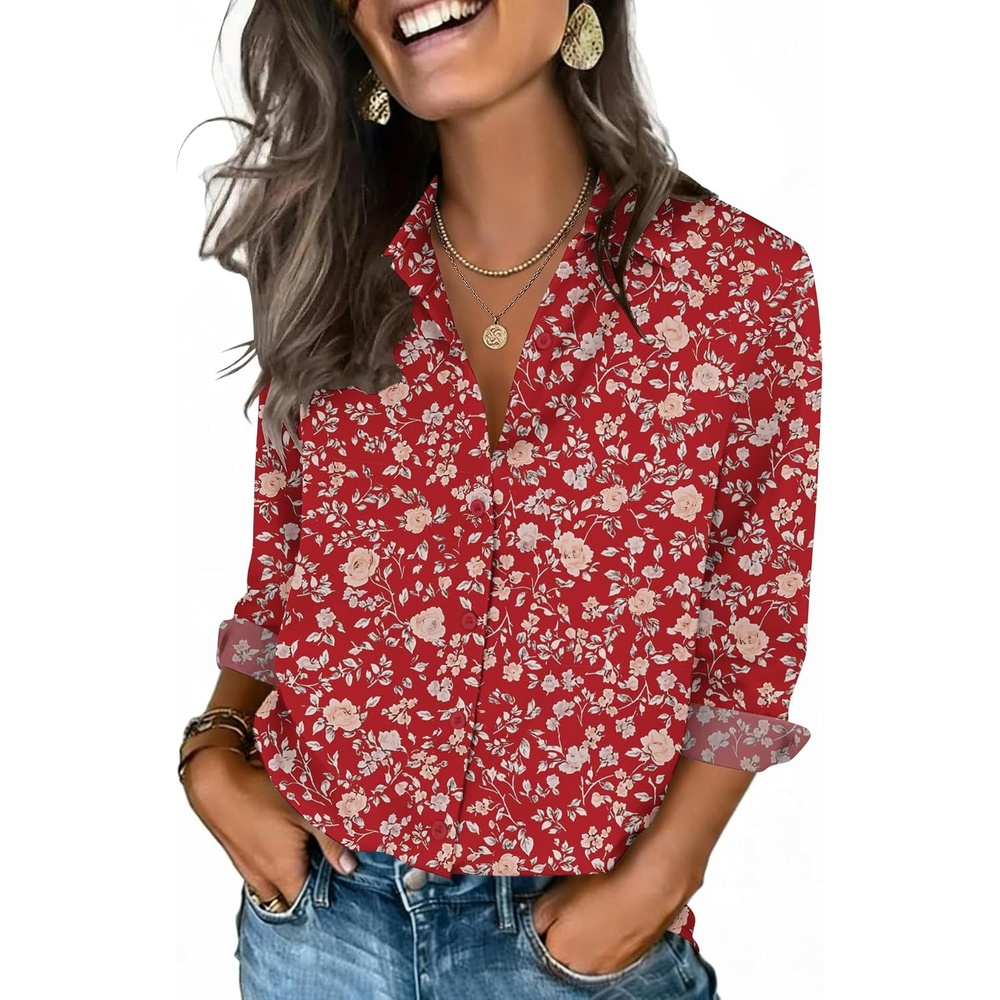 image:imageZeagoo Button Down Shirts for Women 34 Sleeve Tops V Neck Collared Blouses Business Casual OutfitsXh546