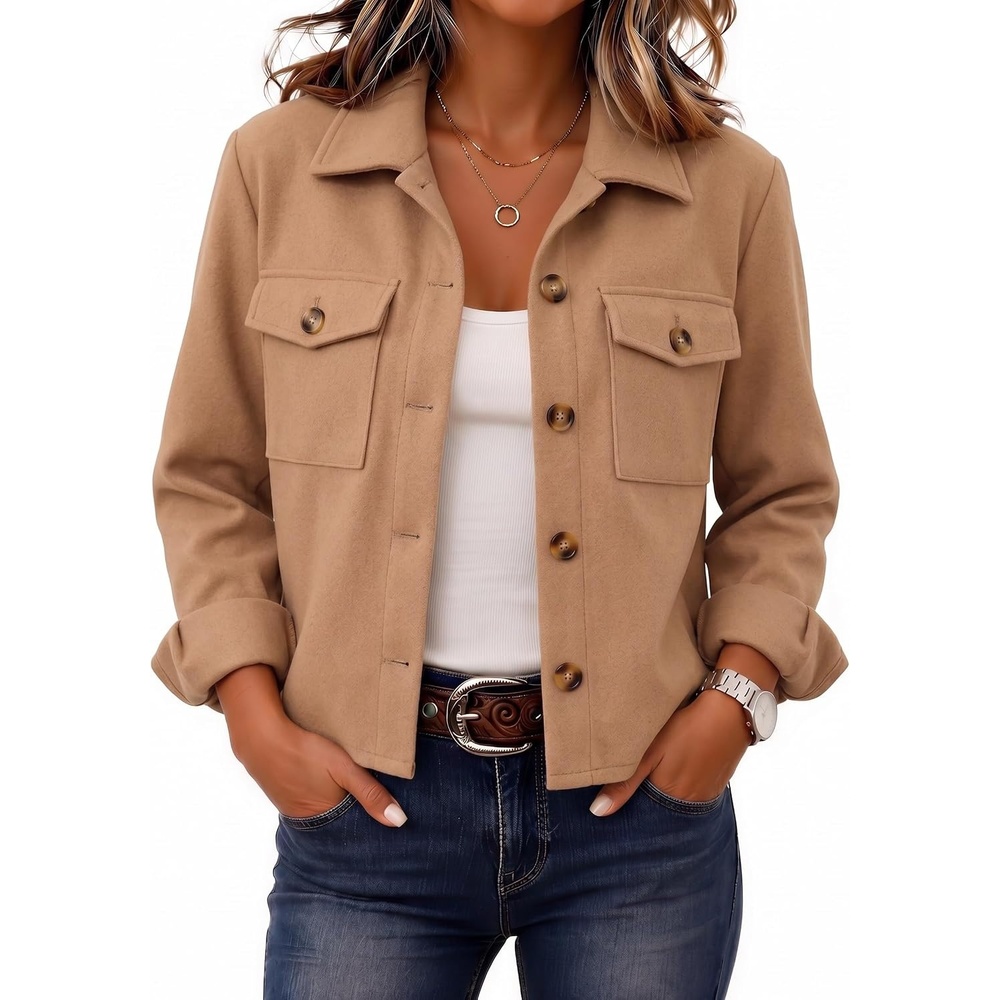 image:imageZeagoo Flannels for Women Cropped Shacket Jacket Fashion Plaid Fall CoatLt