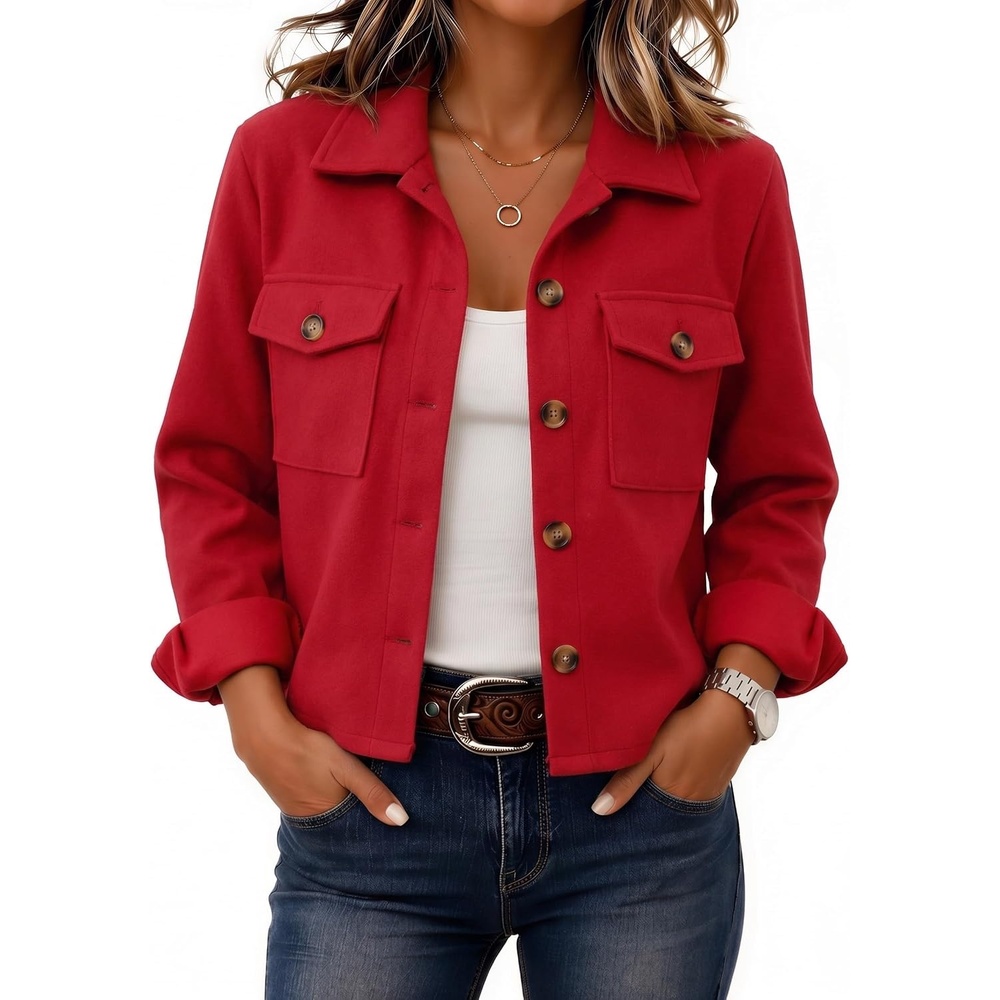 image:imageZeagoo Flannels for Women Cropped Shacket Jacket Fashion Plaid Fall CoatTr