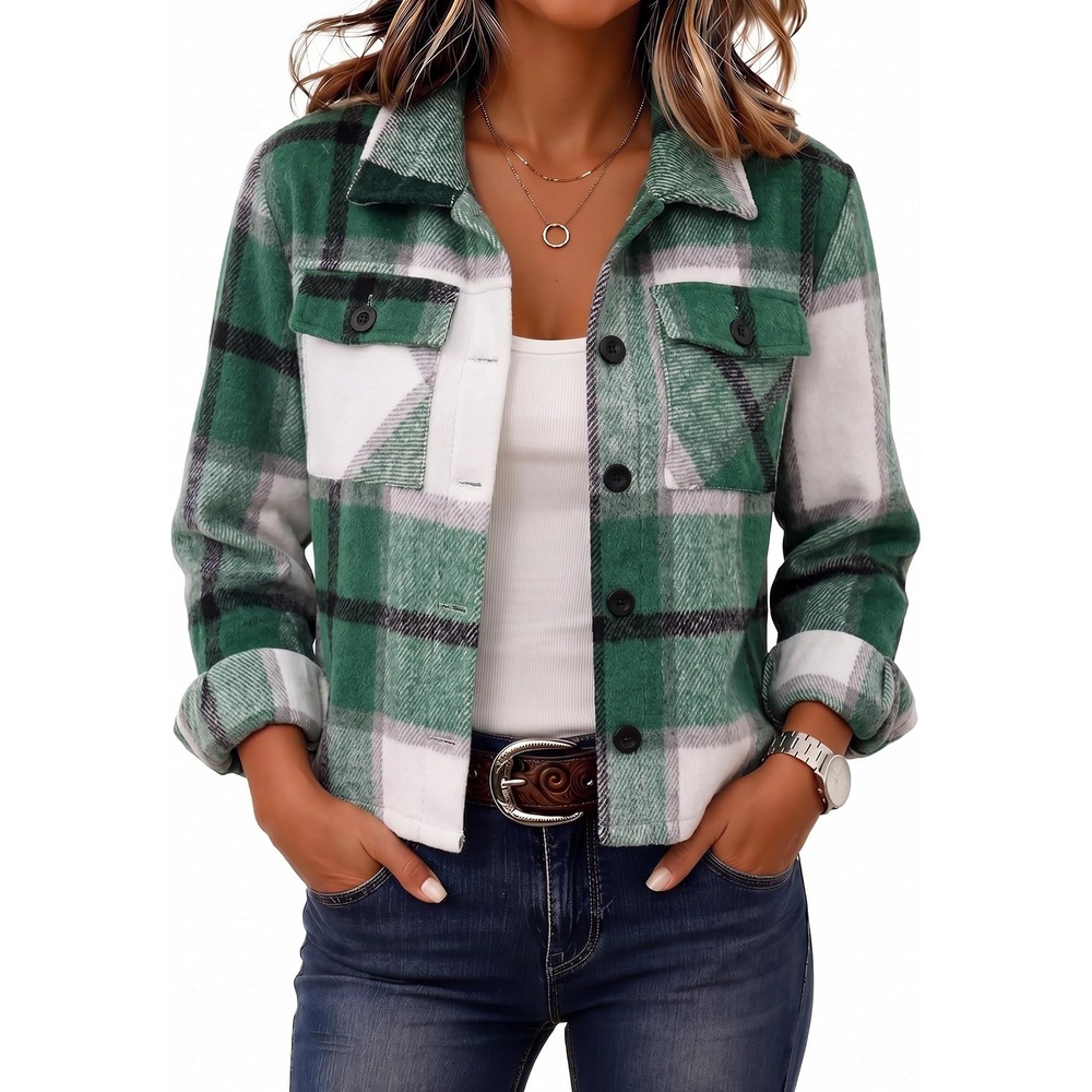 image:imageZeagoo Flannels for Women Cropped Shacket Jacket Fashion Plaid Fall CoatYdl2