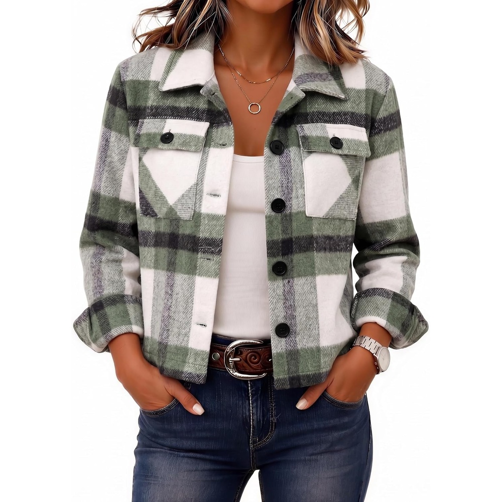 image:imageZeagoo Flannels for Women Cropped Shacket Jacket Fashion Plaid Fall CoatZgw101