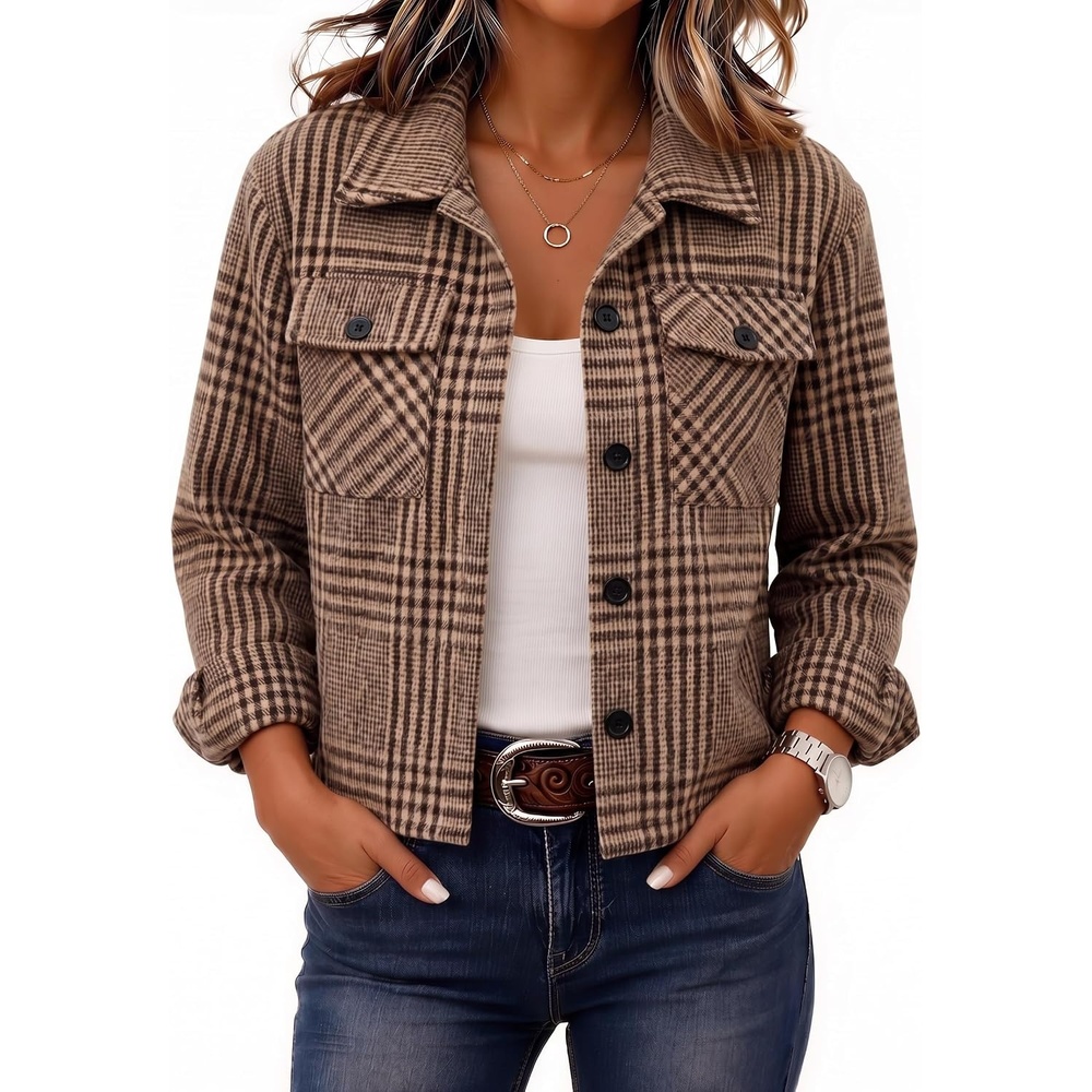 image:imageZeagoo Flannels for Women Cropped Shacket Jacket Fashion Plaid Fall CoatZgz293