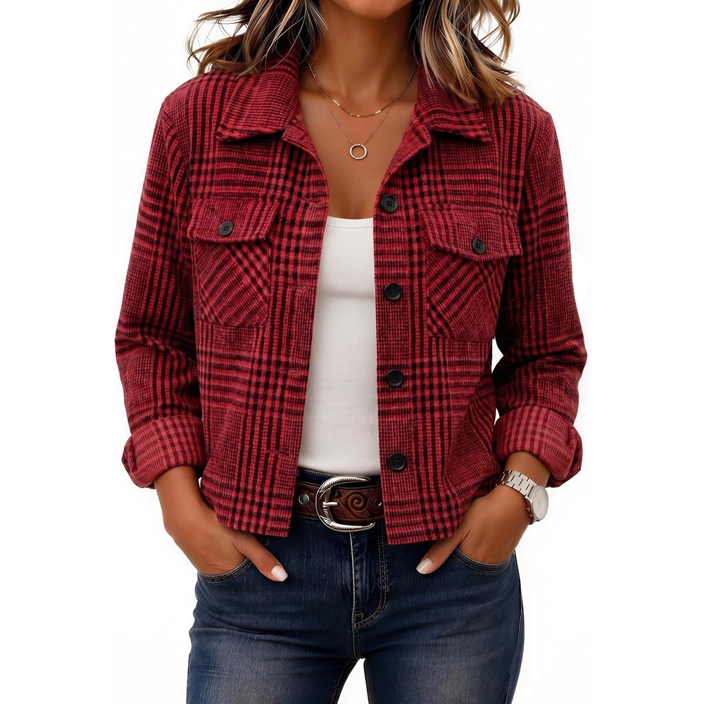 image:imageZeagoo Flannels for Women Cropped Shacket Jacket Fashion Plaid Fall CoatZgz383