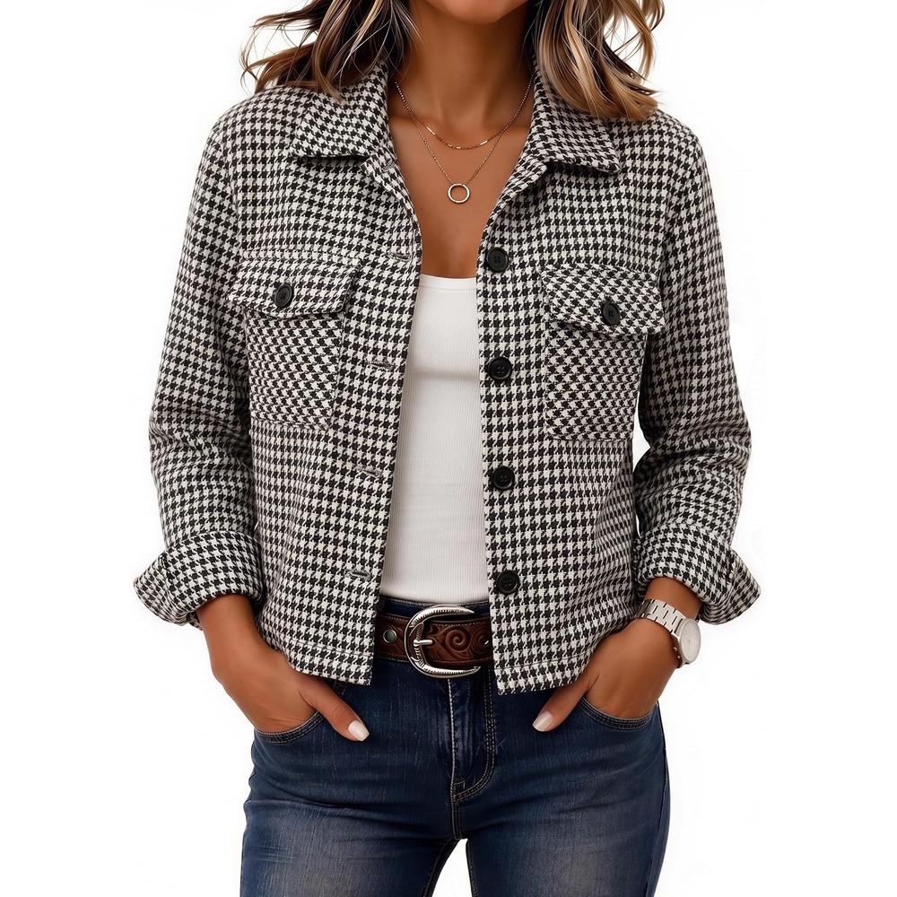 image:imageZeagoo Flannels for Women Cropped Shacket Jacket Fashion Plaid Fall CoatZjh275