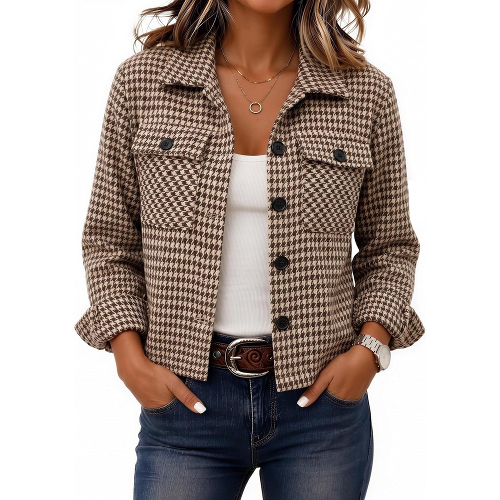 image:imageZeagoo Flannels for Women Cropped Shacket Jacket Fashion Plaid Fall CoatZjh459