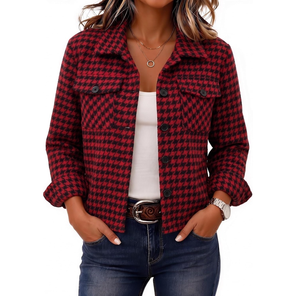 image:imageZeagoo Flannels for Women Cropped Shacket Jacket Fashion Plaid Fall CoatZjh743