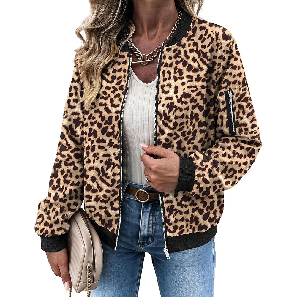 image:imageZeagoo Women Bomber Jacket Button Down Varsity Jackets Casual ShacketAleopard