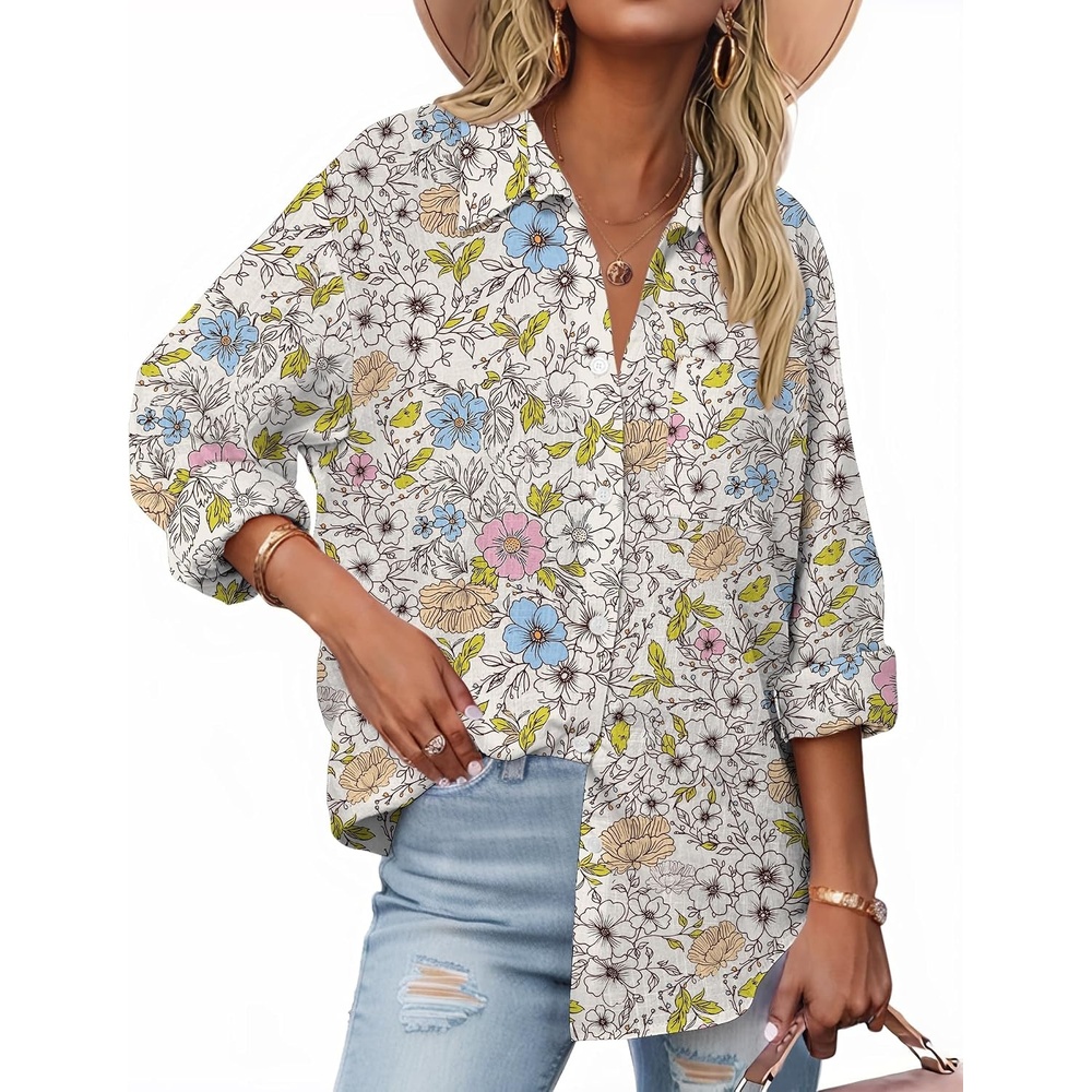 image:imageZeagoo Womens Button Down Shirts Long Sleeve Casual Cotton Gauze TopsApricot Blossom