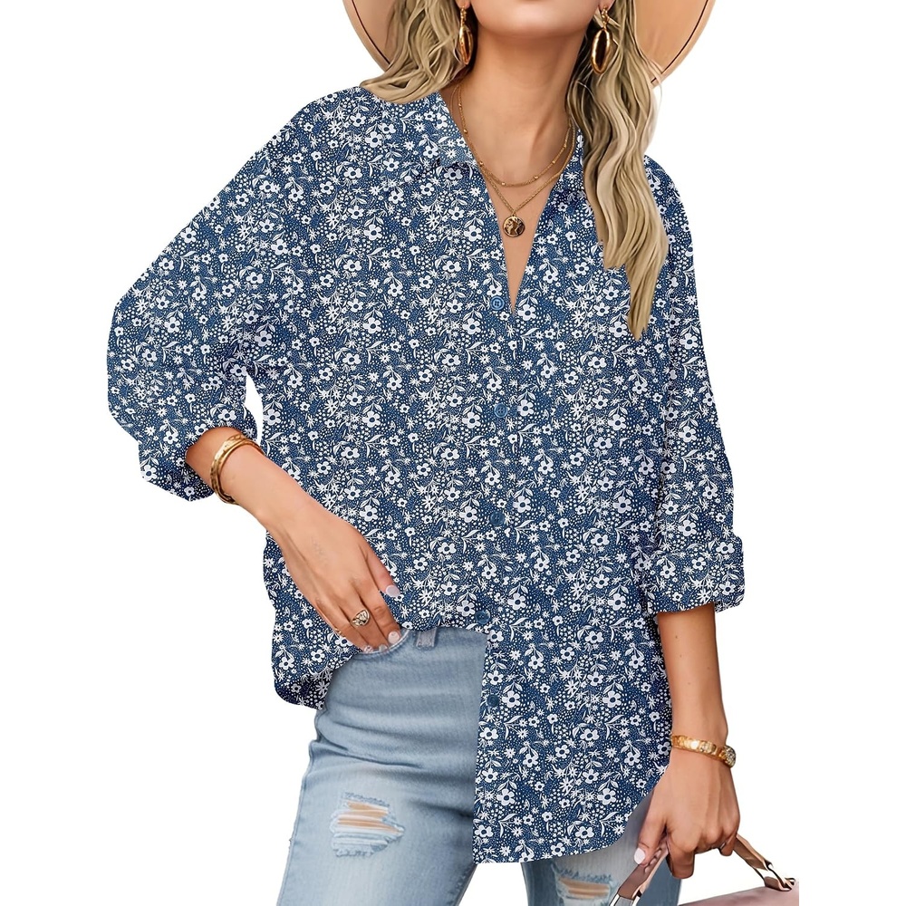 image:imageZeagoo Womens Button Down Shirts Long Sleeve Casual Cotton Gauze TopsBlue Floral