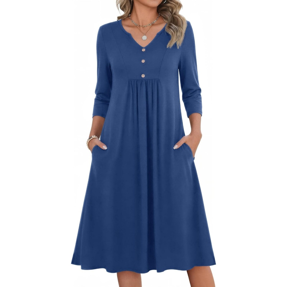 image:imageZeagoo Womens Dresses 34 Sleeve Casual Fall A Line Midi Dress with PocketsNavy Blue 01