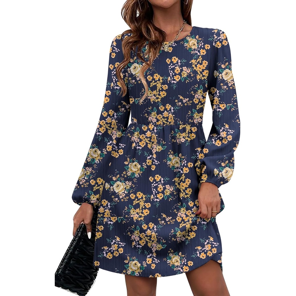 image:imageZeagoo Womens Fall Sweater Dresses with Pockets Crew Neck Long Sleeve ALine Dresses for Women 2025 Casual Winter DressesFloral Blue