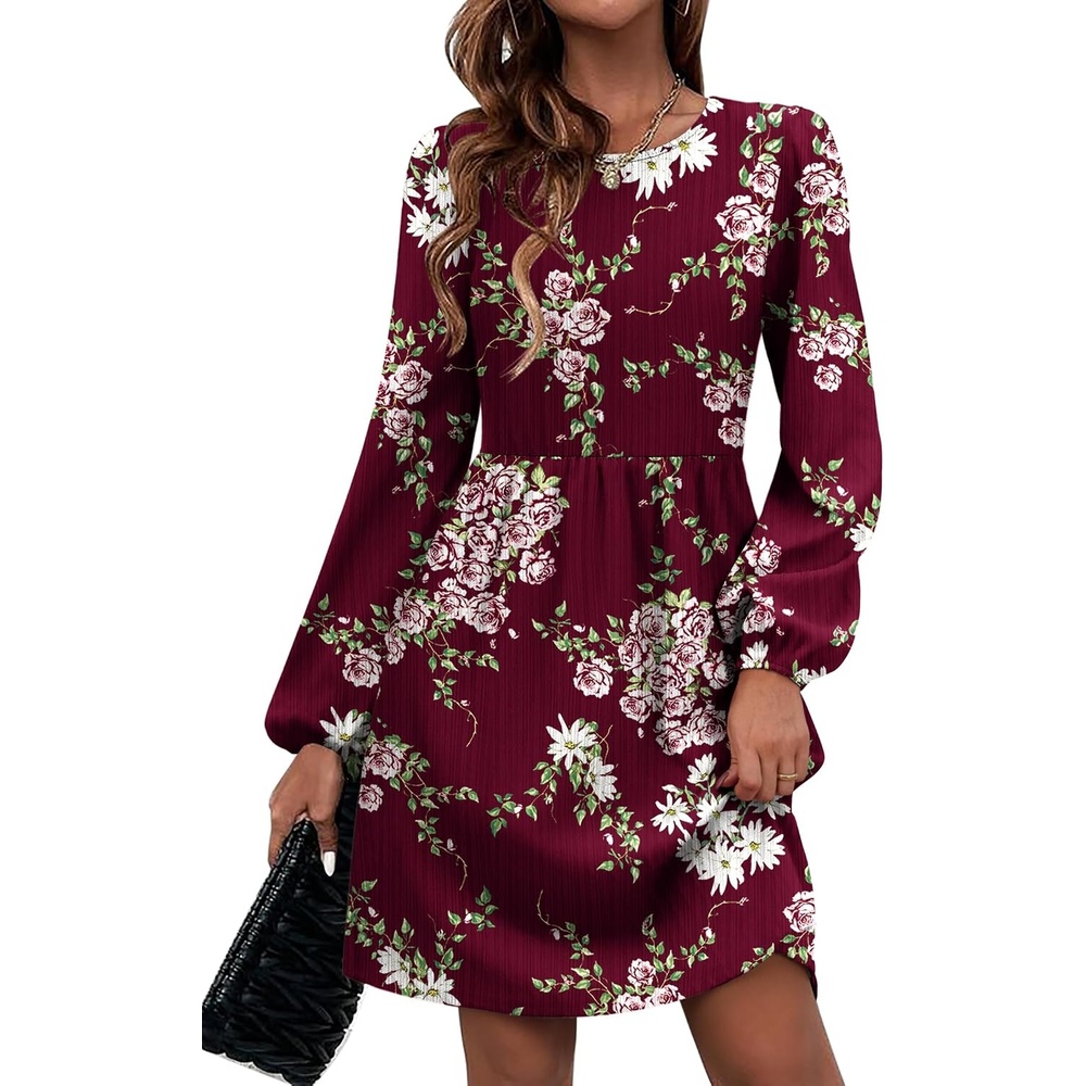 image:imageZeagoo Womens Fall Sweater Dresses with Pockets Crew Neck Long Sleeve ALine Dresses for Women 2025 Casual Winter DressesFloral Red