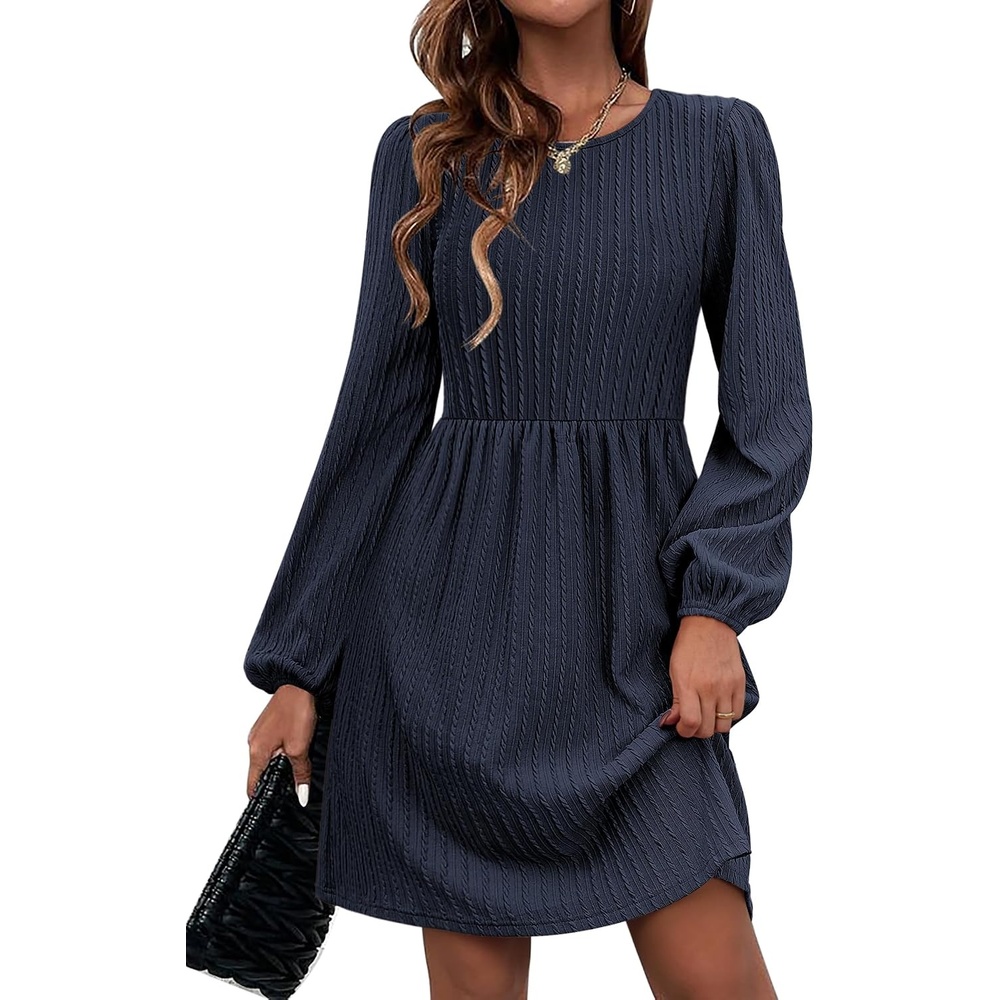 image:imageZeagoo Womens Fall Sweater Dresses with Pockets Crew Neck Long Sleeve ALine Dresses for Women 2025 Casual Winter DressesNavy Blue