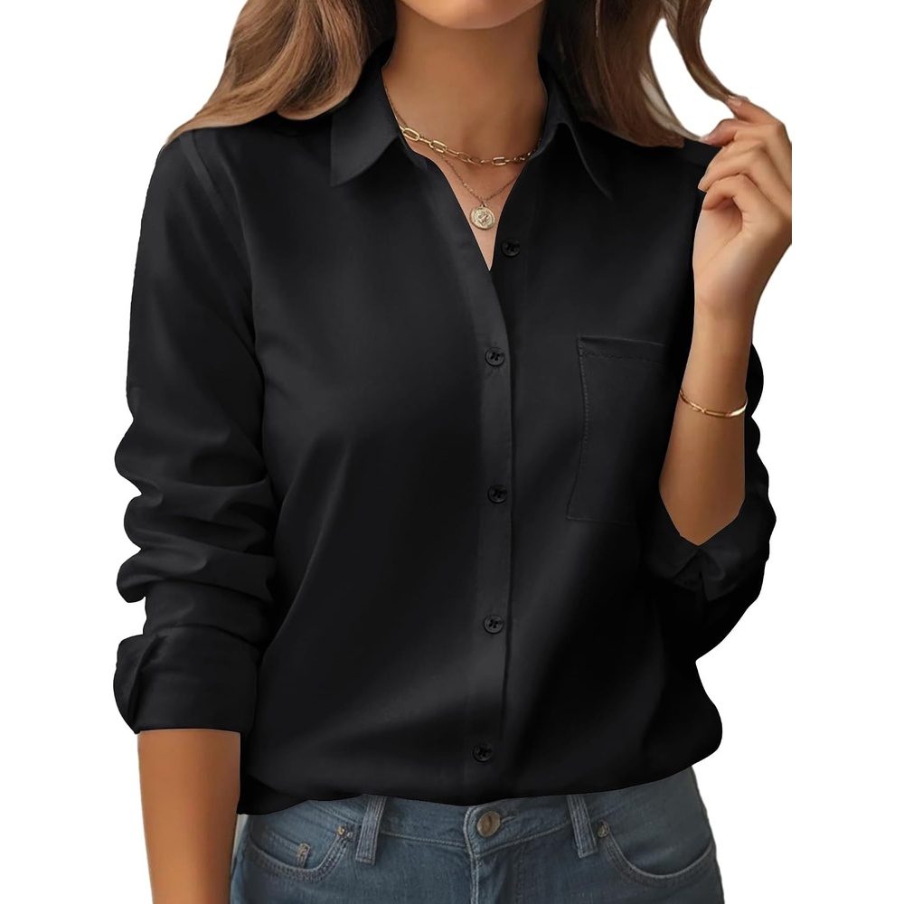 image:imageZeagoo Womens Floral Button Down Shirt Long Sleeve Work Blouse with PocketAblack