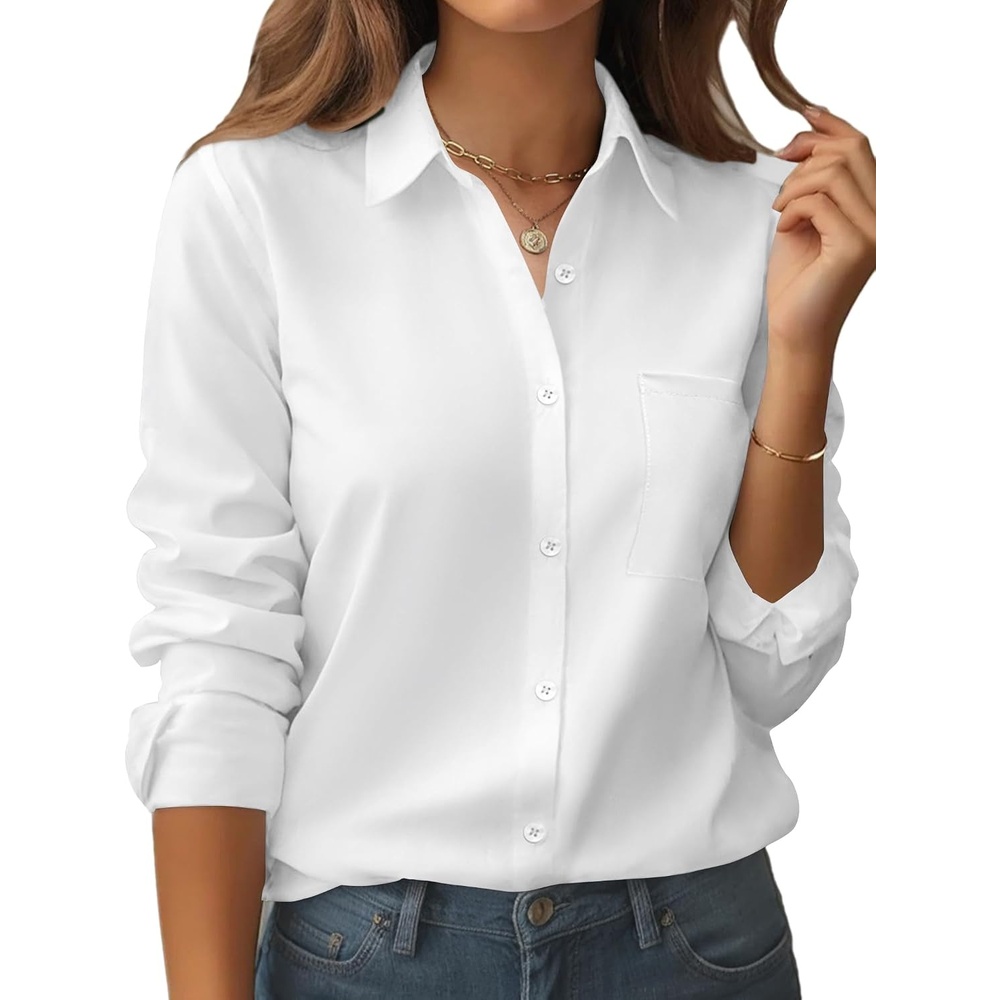 image:imageZeagoo Womens Floral Button Down Shirt Long Sleeve Work Blouse with PocketAwhite