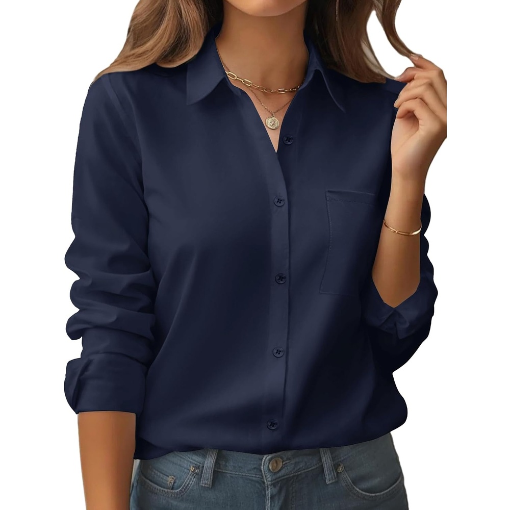 image:imageZeagoo Womens Floral Button Down Shirt Long Sleeve Work Blouse with PocketBblue