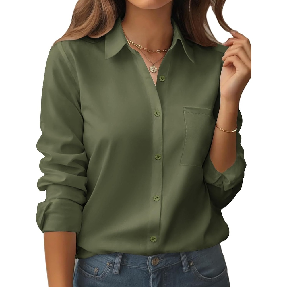 image:imageZeagoo Womens Floral Button Down Shirt Long Sleeve Work Blouse with PocketBgreen