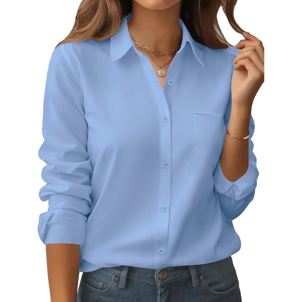 image:imageZeagoo Womens Floral Button Down Shirt Long Sleeve Work Blouse with PocketBlight Blue