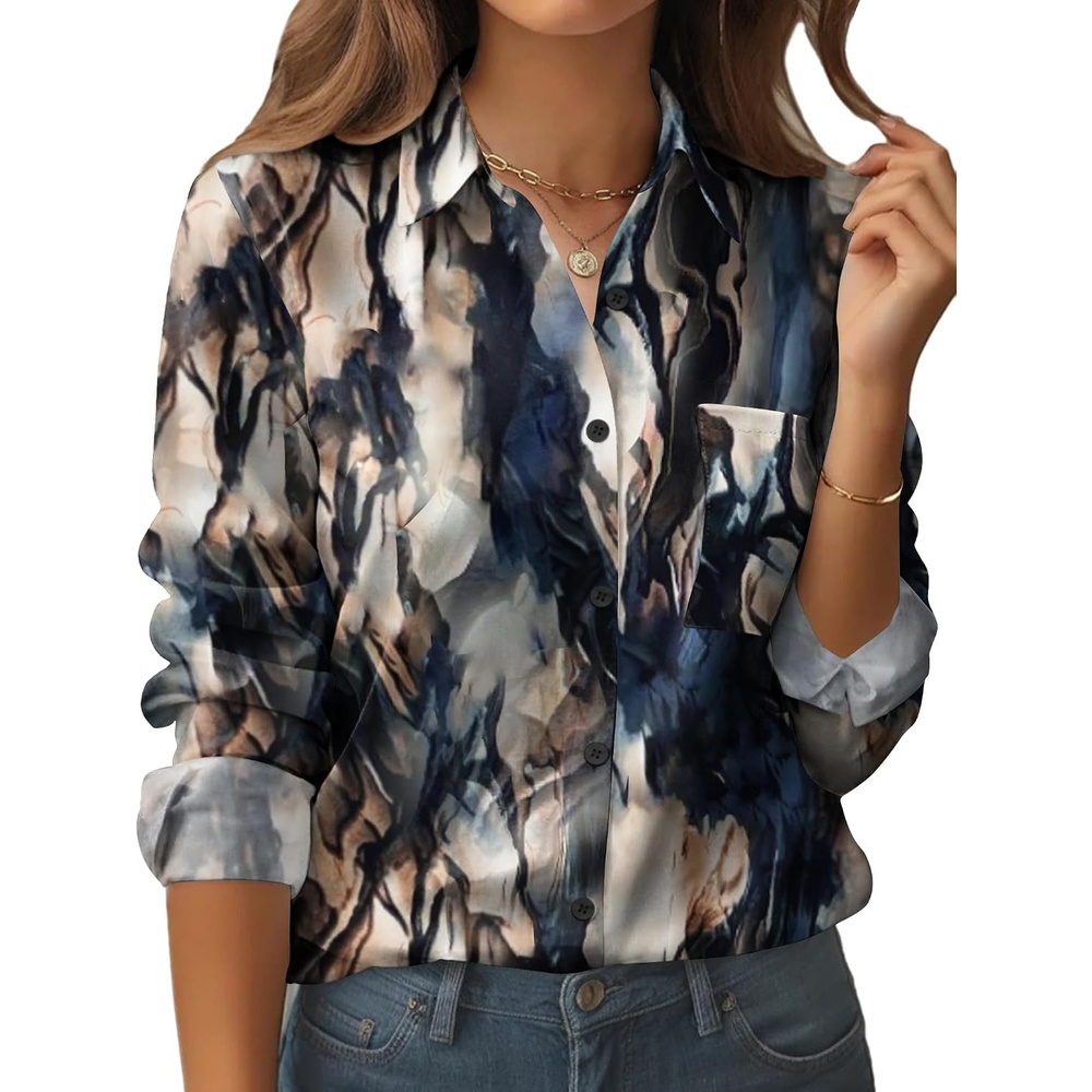 image:imageZeagoo Womens Floral Button Down Shirt Long Sleeve Work Blouse with PocketCzr220