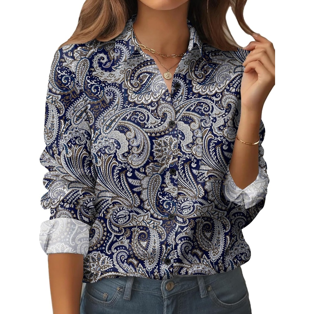 image:imageZeagoo Womens Floral Button Down Shirt Long Sleeve Work Blouse with PocketMz473