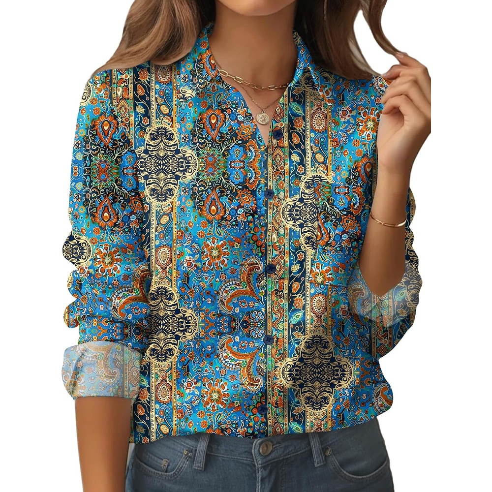 image:imageZeagoo Womens Floral Button Down Shirt Long Sleeve Work Blouse with PocketMz779