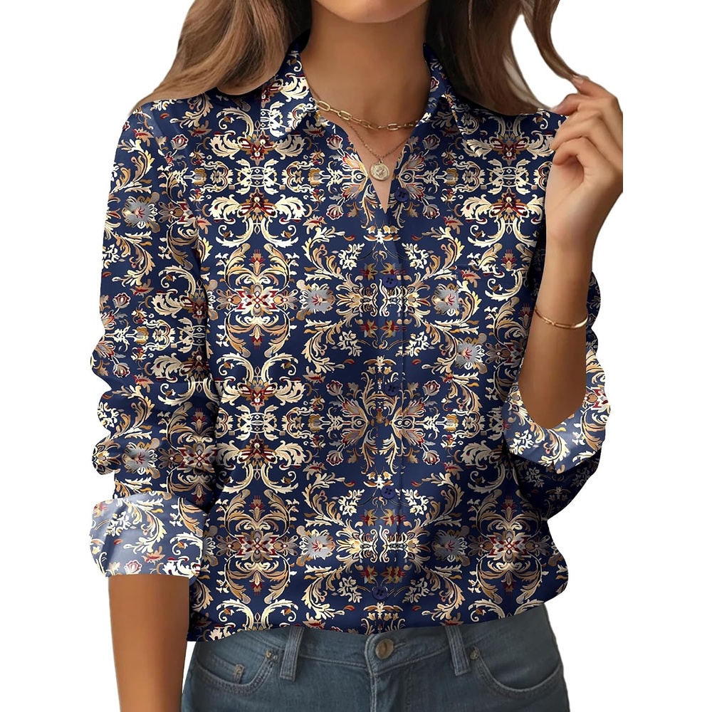 image:imageZeagoo Womens Floral Button Down Shirt Long Sleeve Work Blouse with PocketMz869