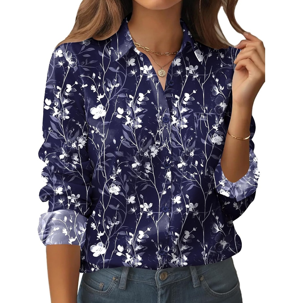 image:imageZeagoo Womens Floral Button Down Shirt Long Sleeve Work Blouse with PocketSf180