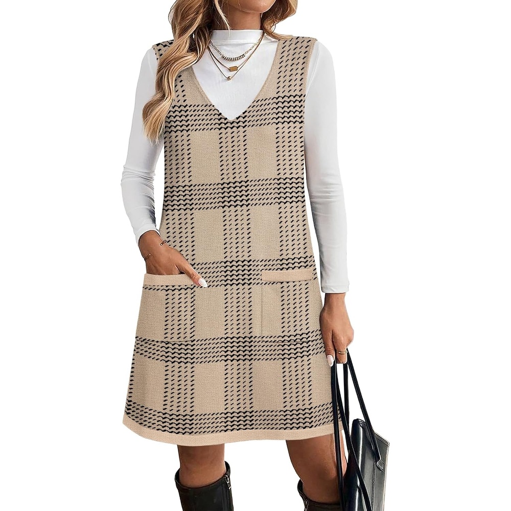 image:imageZeagoo Womens Sweater Vest Dresses for Women 2026 V Neck Sleeveless Knit Pullover Sweater with Pockets Fall Winter OutfitsGw304