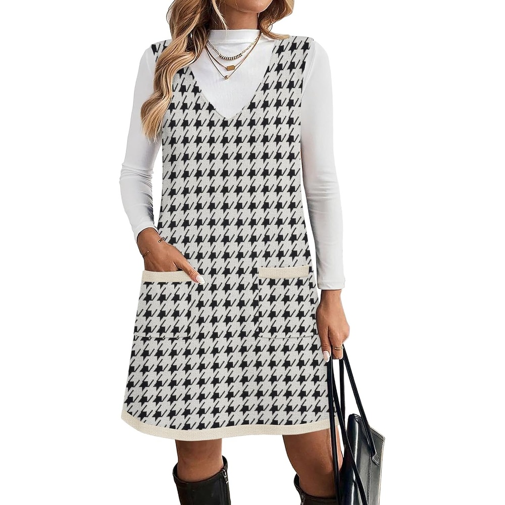 image:imageZeagoo Womens Sweater Vest Dresses for Women 2026 V Neck Sleeveless Knit Pullover Sweater with Pockets Fall Winter OutfitsJh466