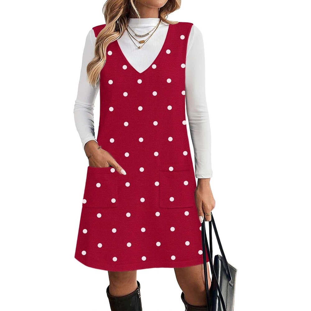 image:imageZeagoo Womens Sweater Vest Dresses for Women 2026 V Neck Sleeveless Knit Pullover Sweater with Pockets Fall Winter OutfitsPolka Dotred