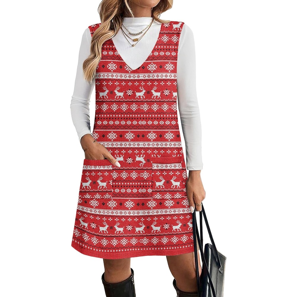 image:imageZeagoo Womens Sweater Vest Dresses for Women 2026 V Neck Sleeveless Knit Pullover Sweater with Pockets Fall Winter OutfitsSd142