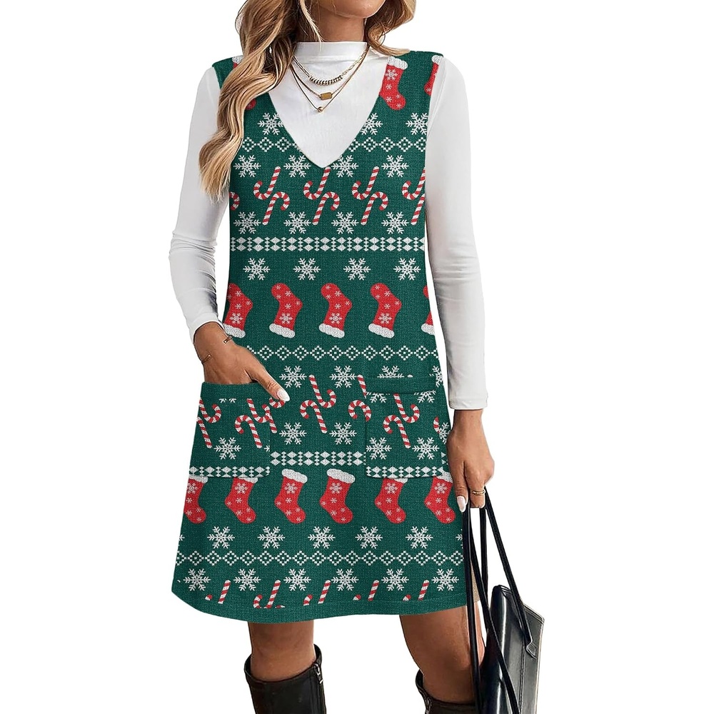 image:imageZeagoo Womens Sweater Vest Dresses for Women 2026 V Neck Sleeveless Knit Pullover Sweater with Pockets Fall Winter OutfitsSd352