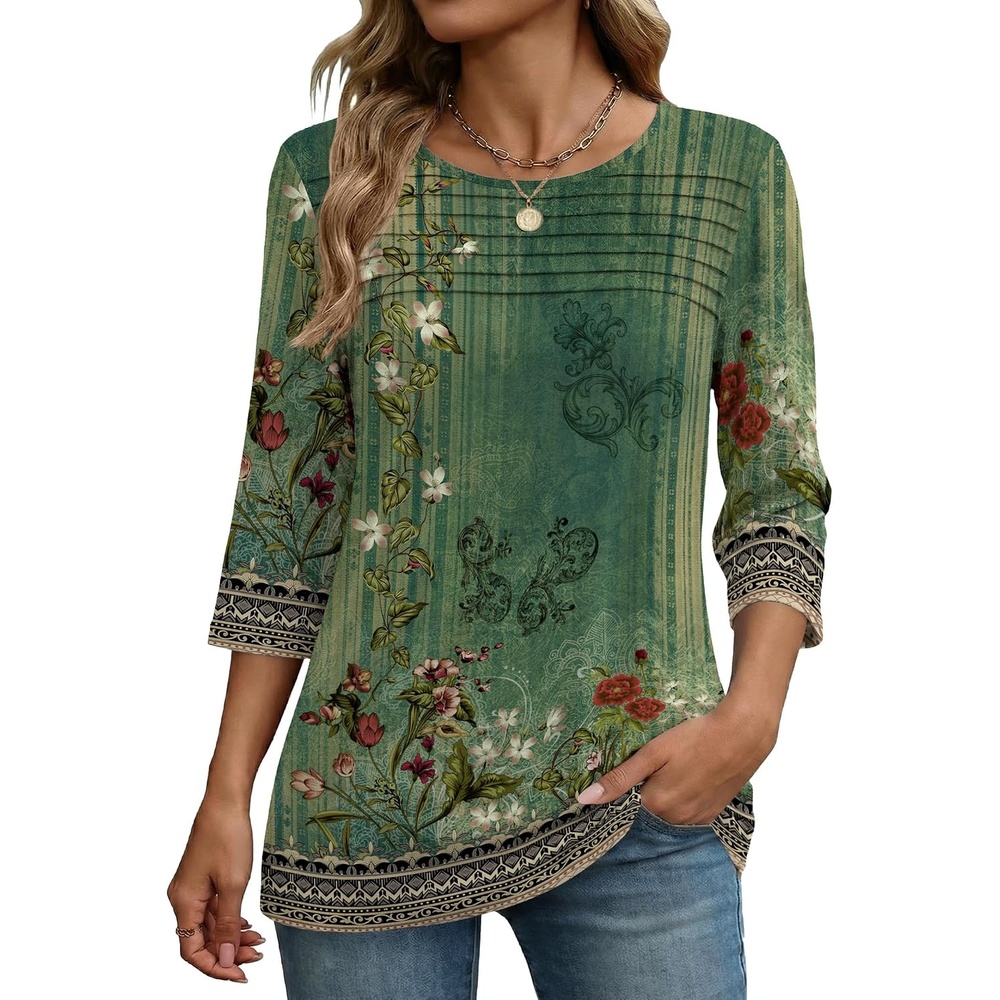 image:imageZeagoo Womens Tops 34 Sleeve Blouses Dressy Casual Shirt Pleated TunicBobo Green 839
