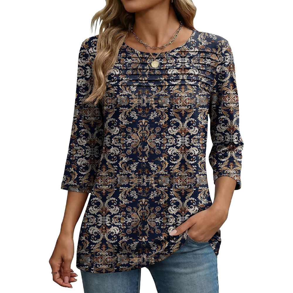 image:imageZeagoo Womens Tops 34 Sleeve Blouses Dressy Casual Shirt Pleated TunicBobo Navy 869