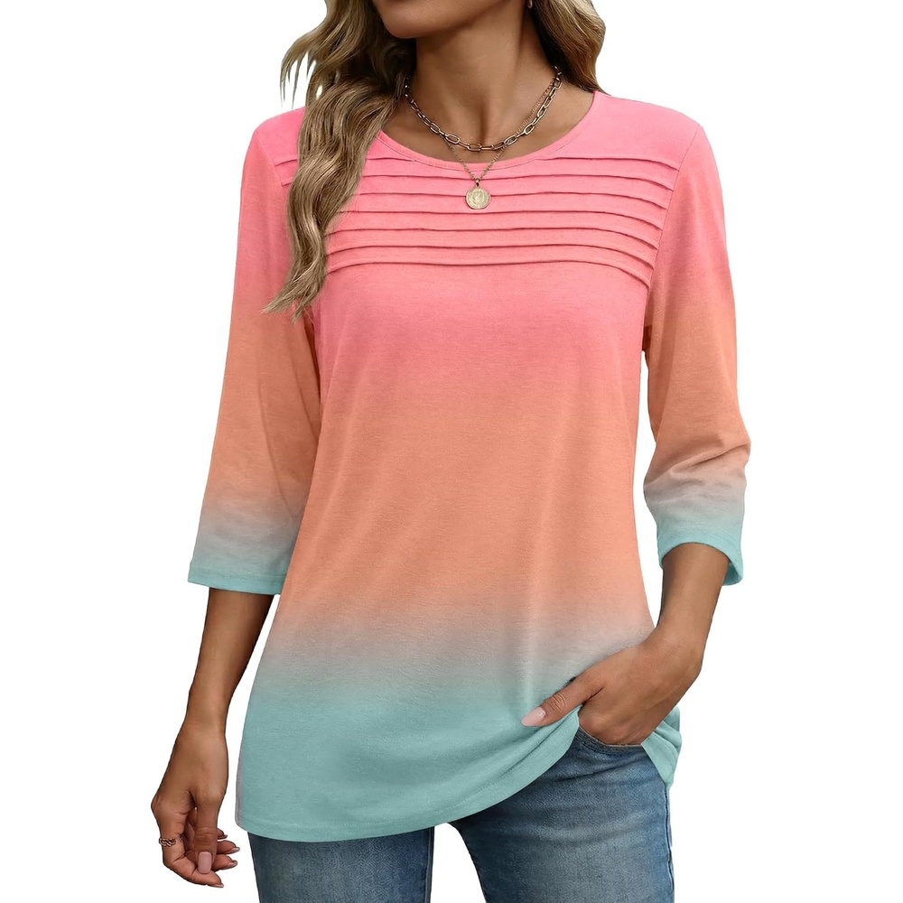 image:imageZeagoo Womens Tops 34 Sleeve Blouses Dressy Casual Shirt Pleated TunicGradient Blue Pink 218